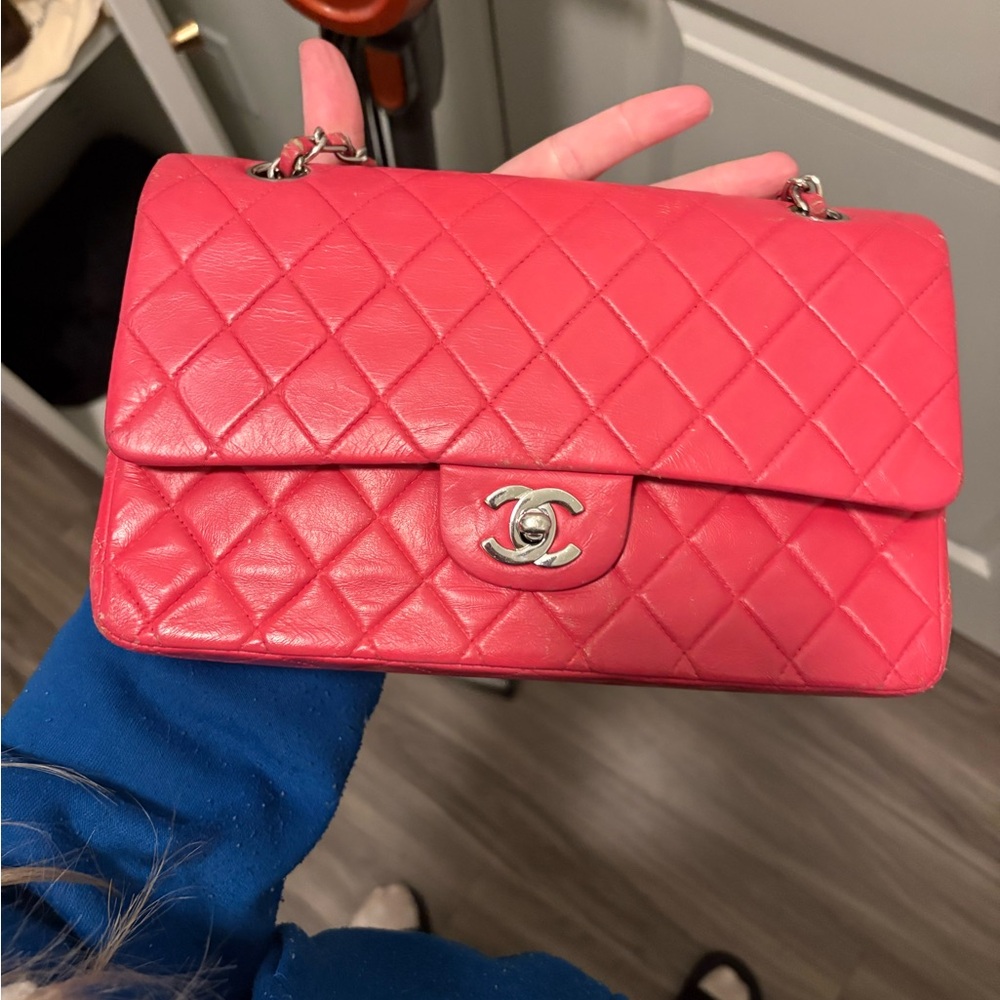 CHANEL Dark Pink/Red Quilted Classic Double Flap